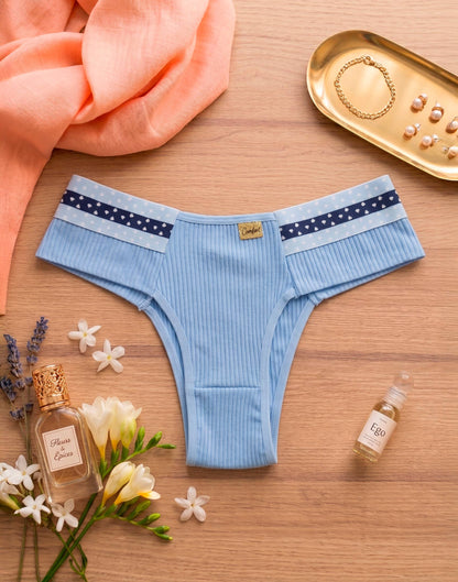 Calcinha Canelada com Elástico Estampado em azul-Marinho – Doce Malícia
