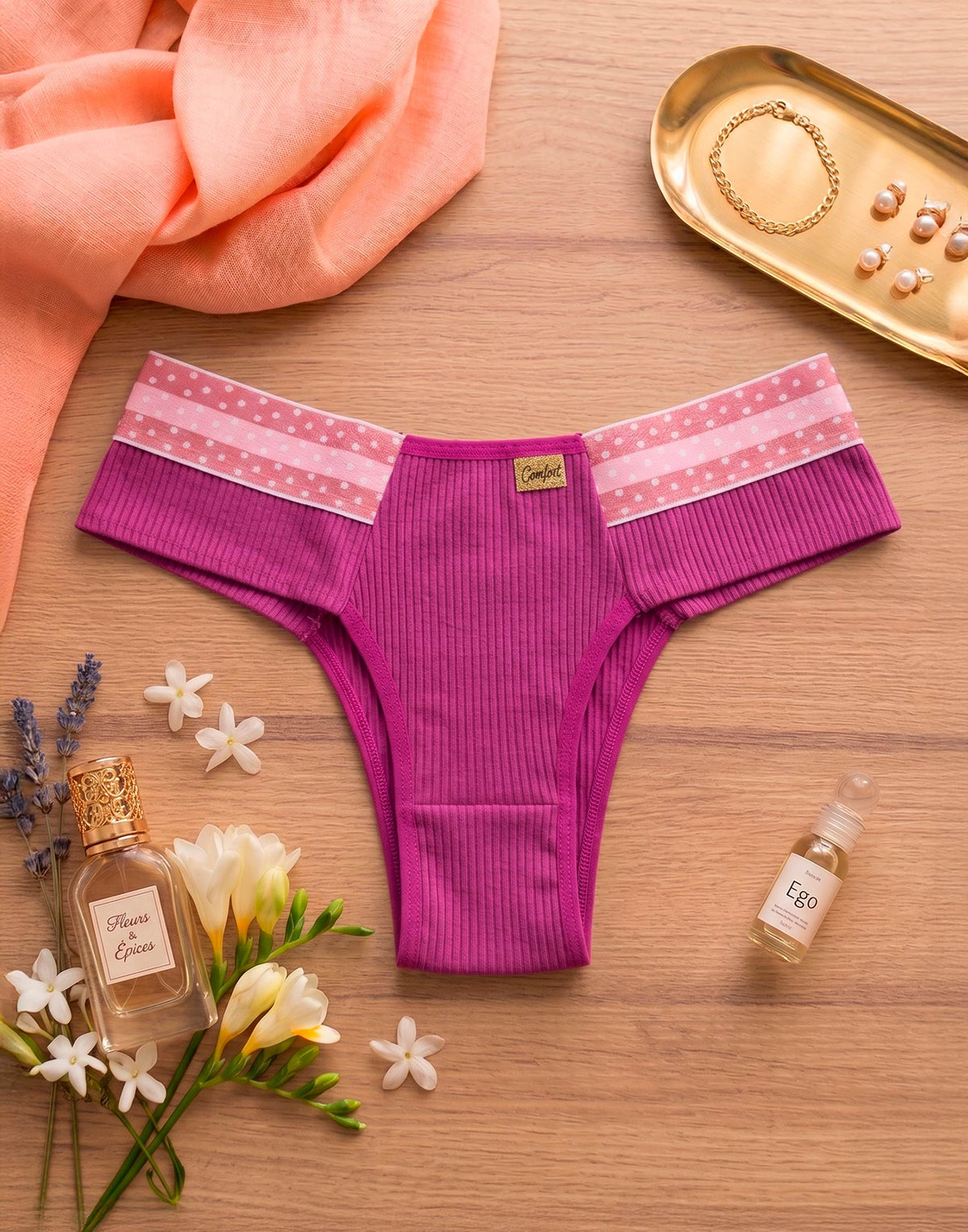 Calcinha Canelada com Elástico Estampado em azul-Marinho – Doce Malícia