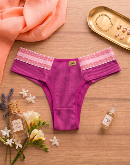 Calcinha Canelada com Elástico Estampado em azul-Marinho – Doce Malícia