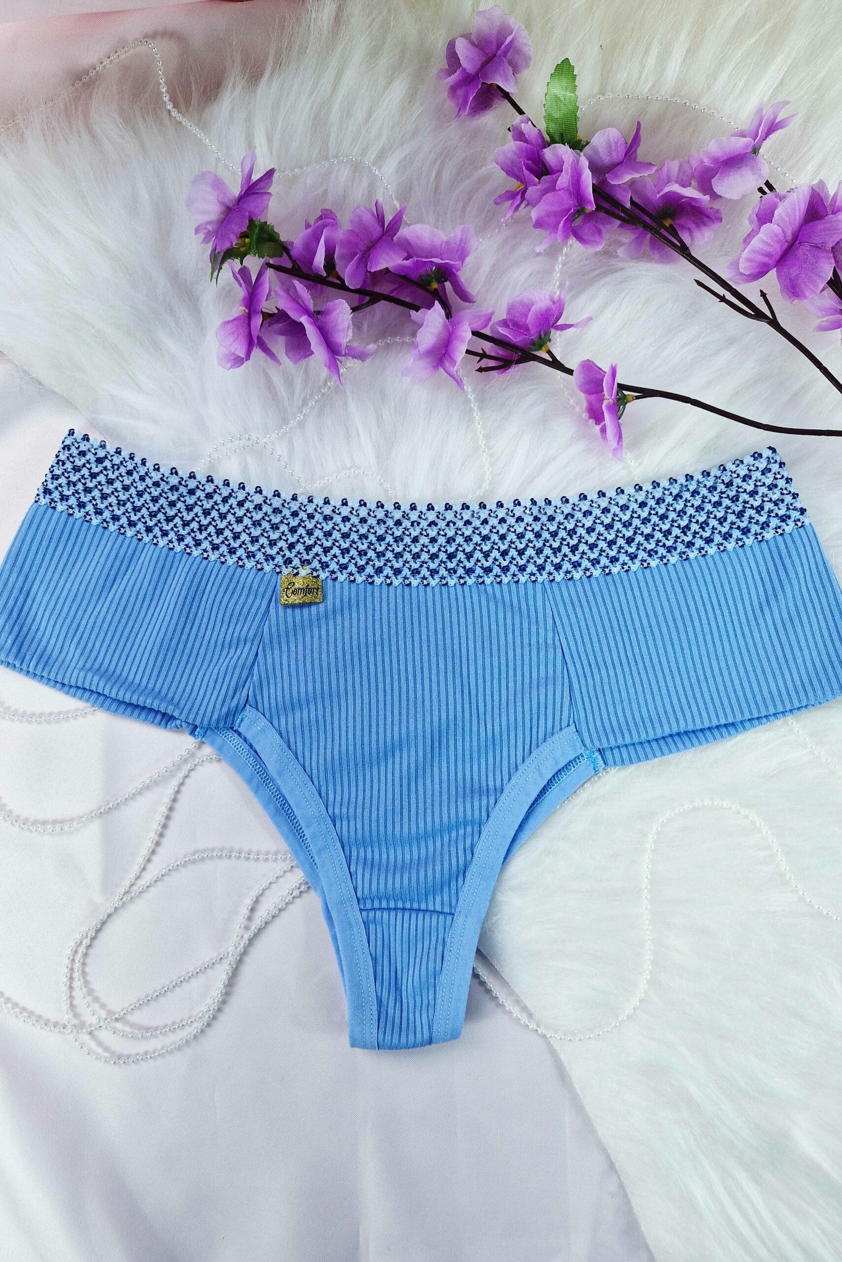 Fio Conforto Canelado com Elástico Colorido em azul-Marinho – Doce Malícia