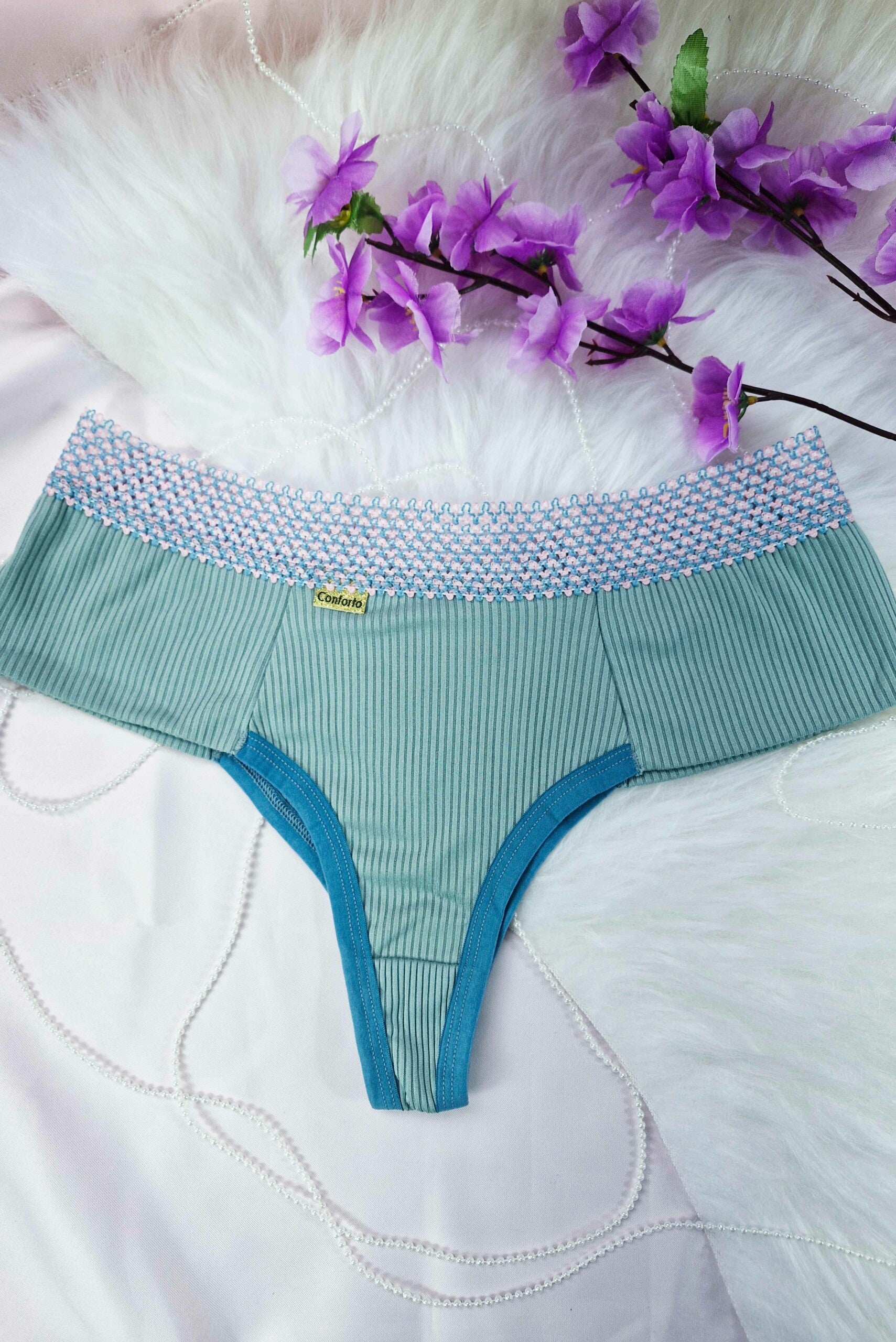 Fio Conforto Canelado com Elástico Colorido em azul-Marinho – Doce Malícia