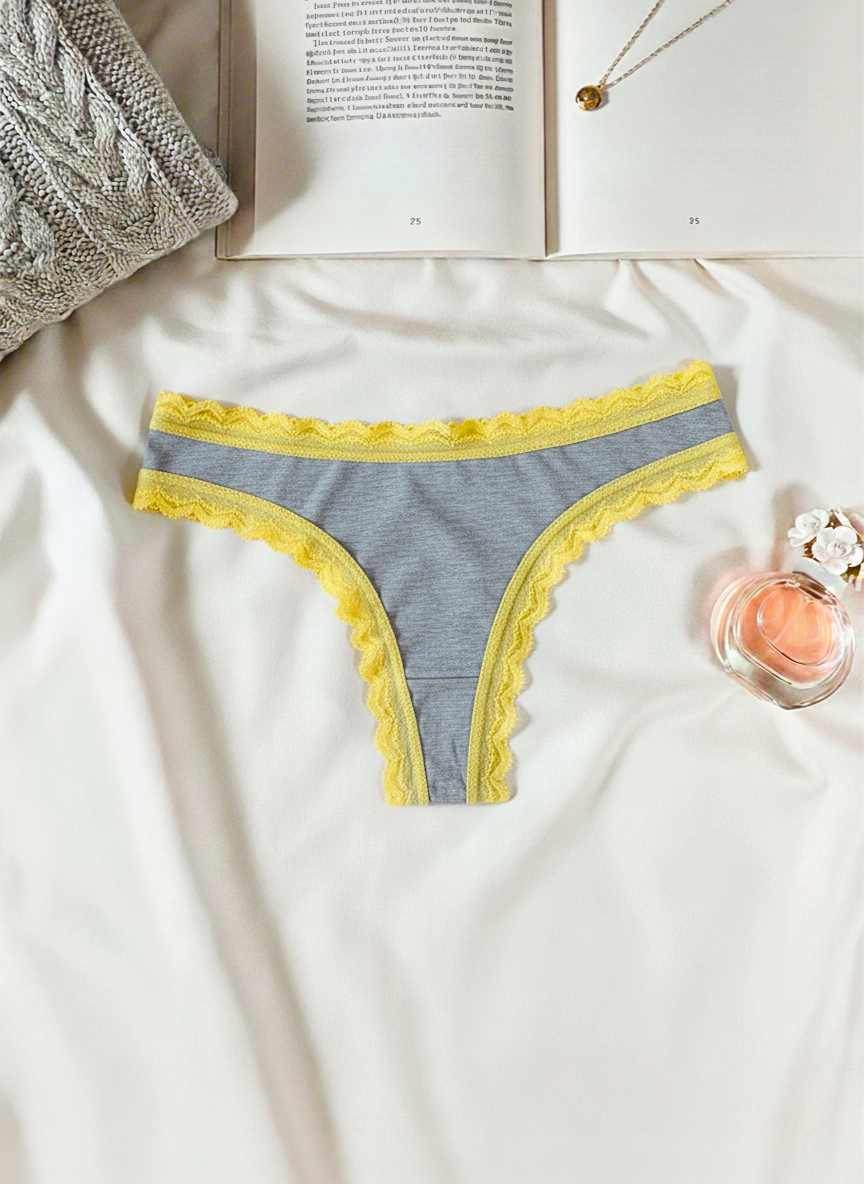 Calcinha de Algodão Conforto com Renda em amarelo – Doce Malícia