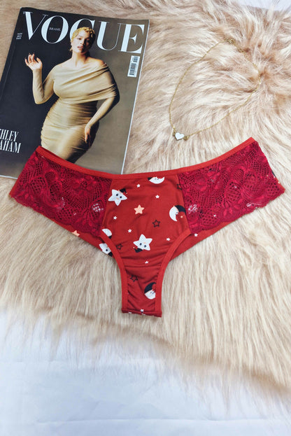 Calcinha em Suede Estampado com Renda em Branco – Doce Malícia