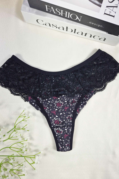 Calcinha Estampada com Renda Vazada em azul-Marinho – Doce Malícia