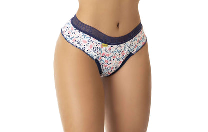 Calcinha Fio Estampada com Renda em azul-Marinho – Doce Malícia