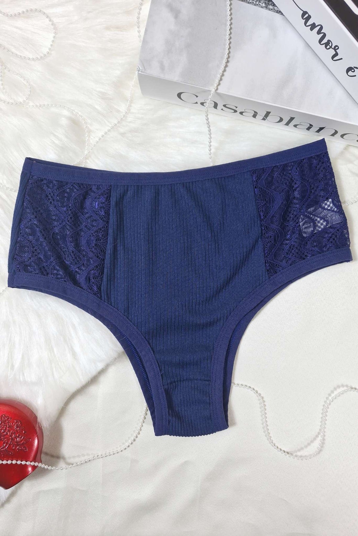 Calçola Canelada com Renda Conforto em azul-Marinho – Doce Malícia