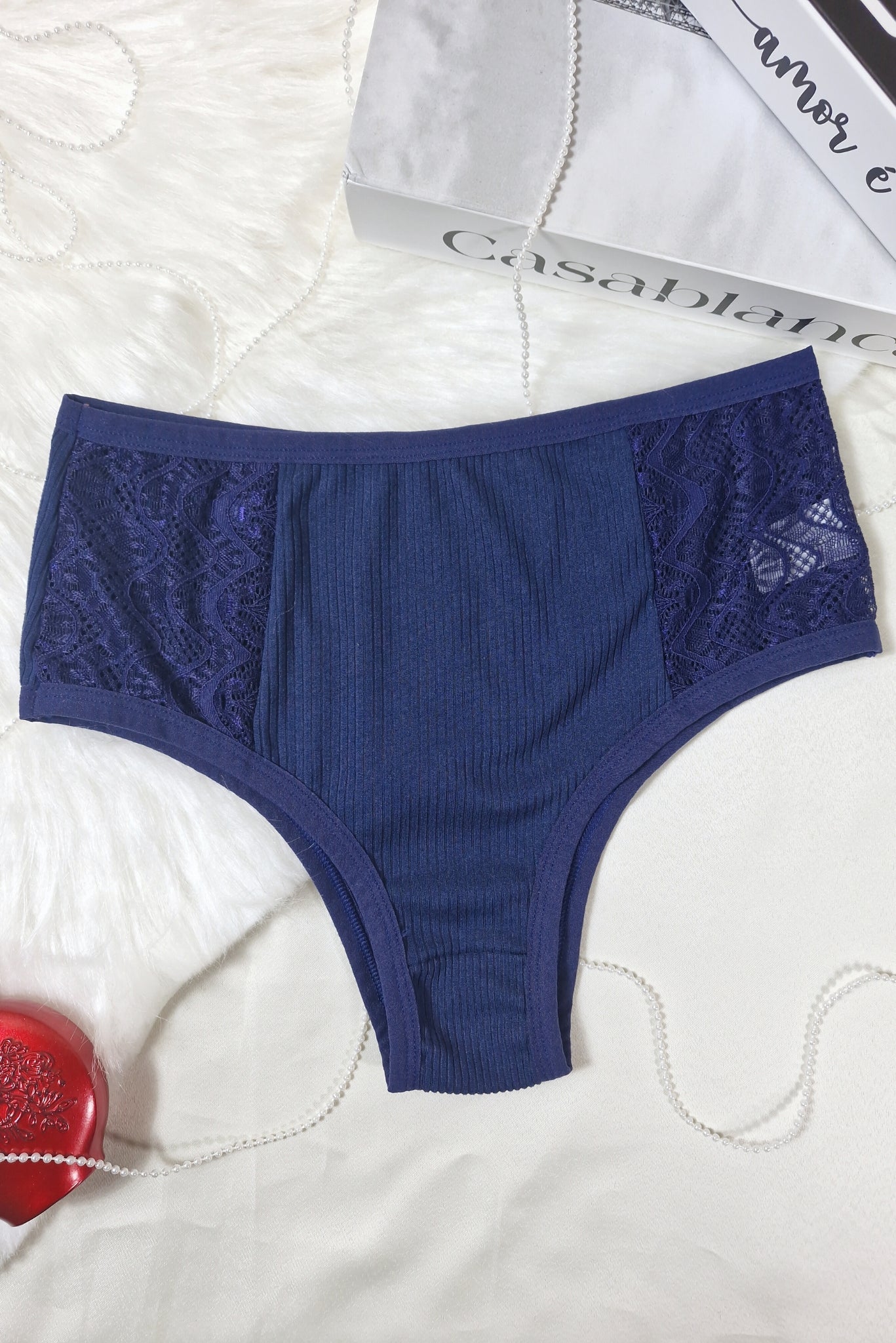 Calçola Canelada com Renda Conforto em azul-Marinho – Doce Malícia