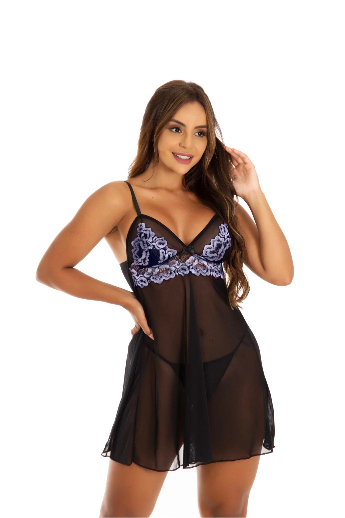 Camisola com calcinha em Renda Bicolor em dourado – Doce Malícia