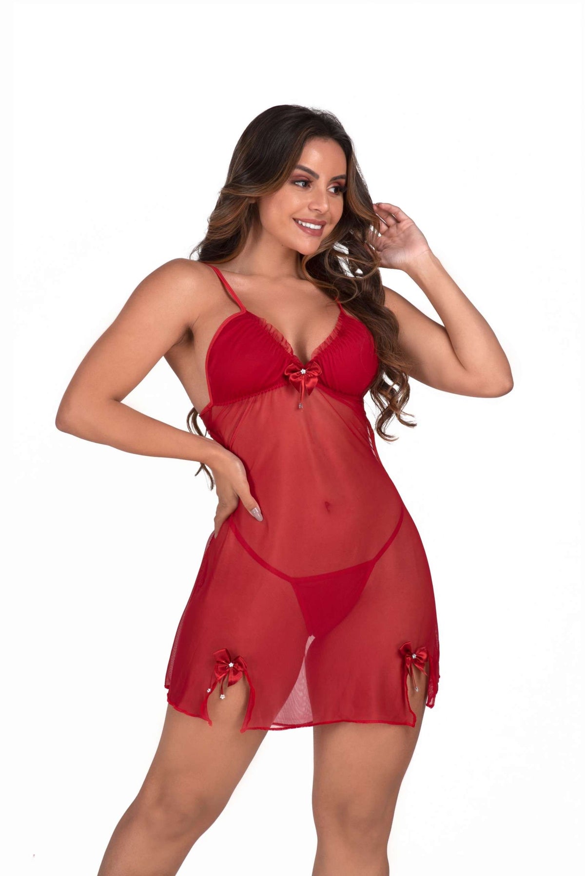 Camisola em tule com calcinha em azul – Doce Malícia