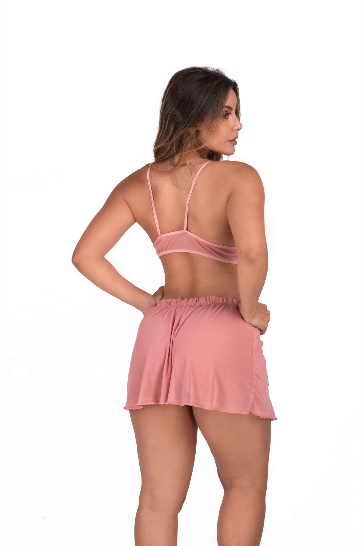 Camisola em tule com calcinha em azul – Doce Malícia