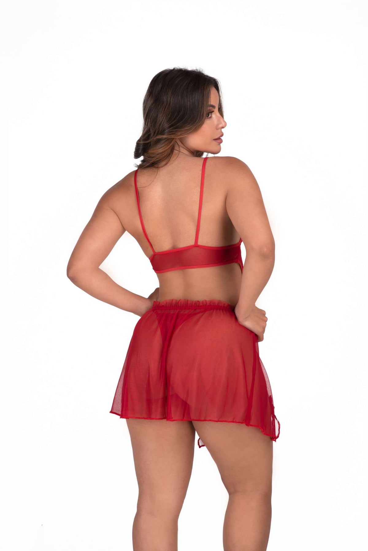 Camisola em tule com calcinha em azul – Doce Malícia