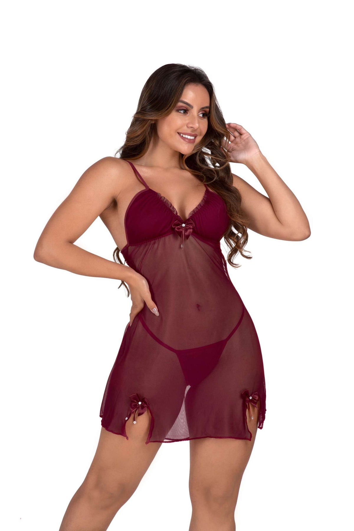 Camisola em tule com calcinha em azul – Doce Malícia