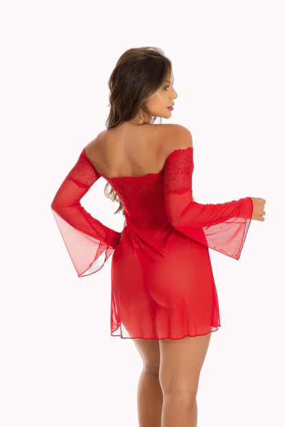 Camisola em Renda com Bojo e Calcinha – Doce Malícia