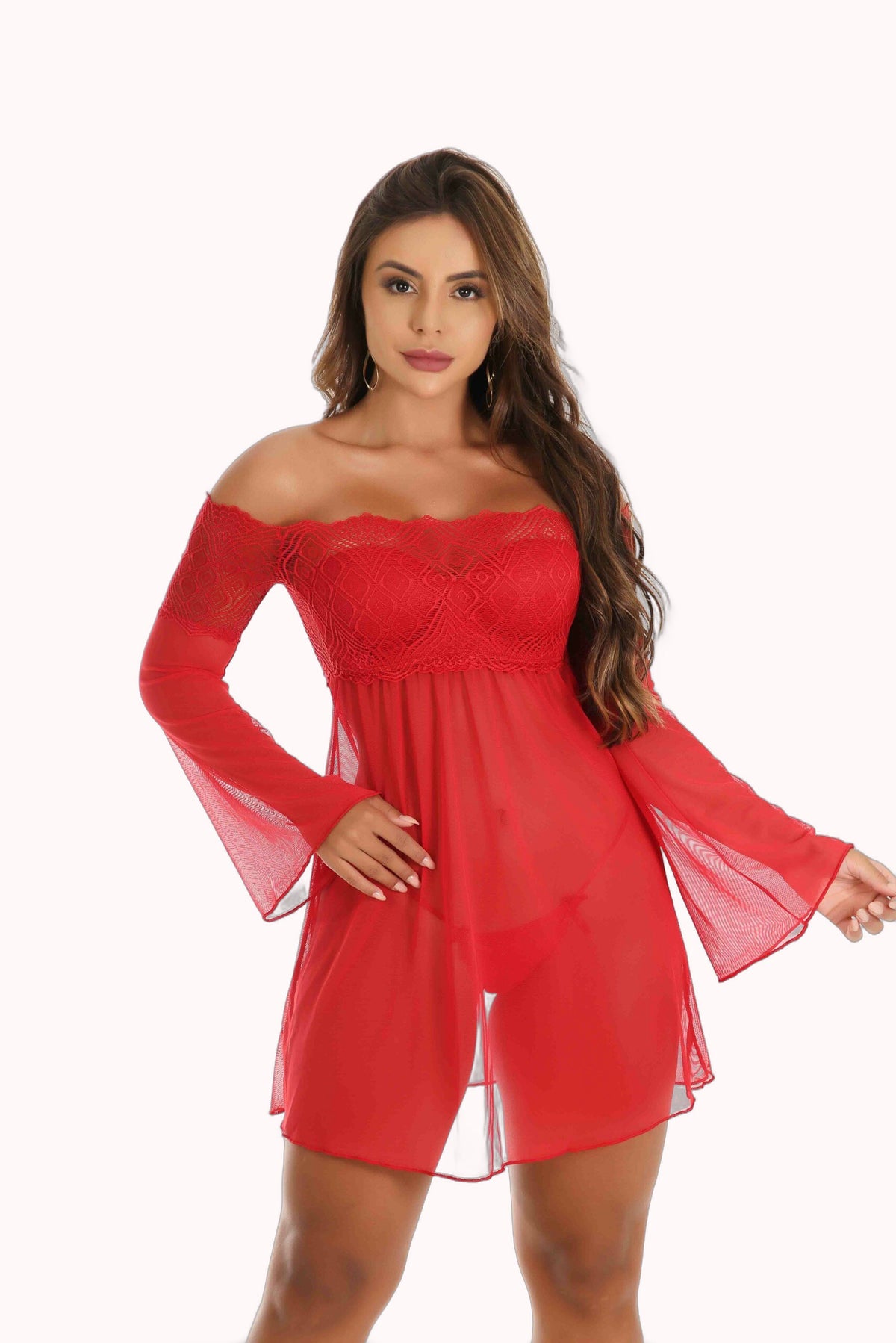Camisola em Renda com Bojo e Calcinha – Doce Malícia