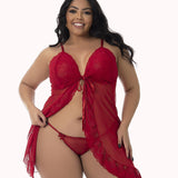 Camisola Aberta Plus Size em Tule e Renda – Doce Malícia