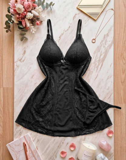 Camisola de Bojo Tule e em azul-Marinho – Doce Malícia