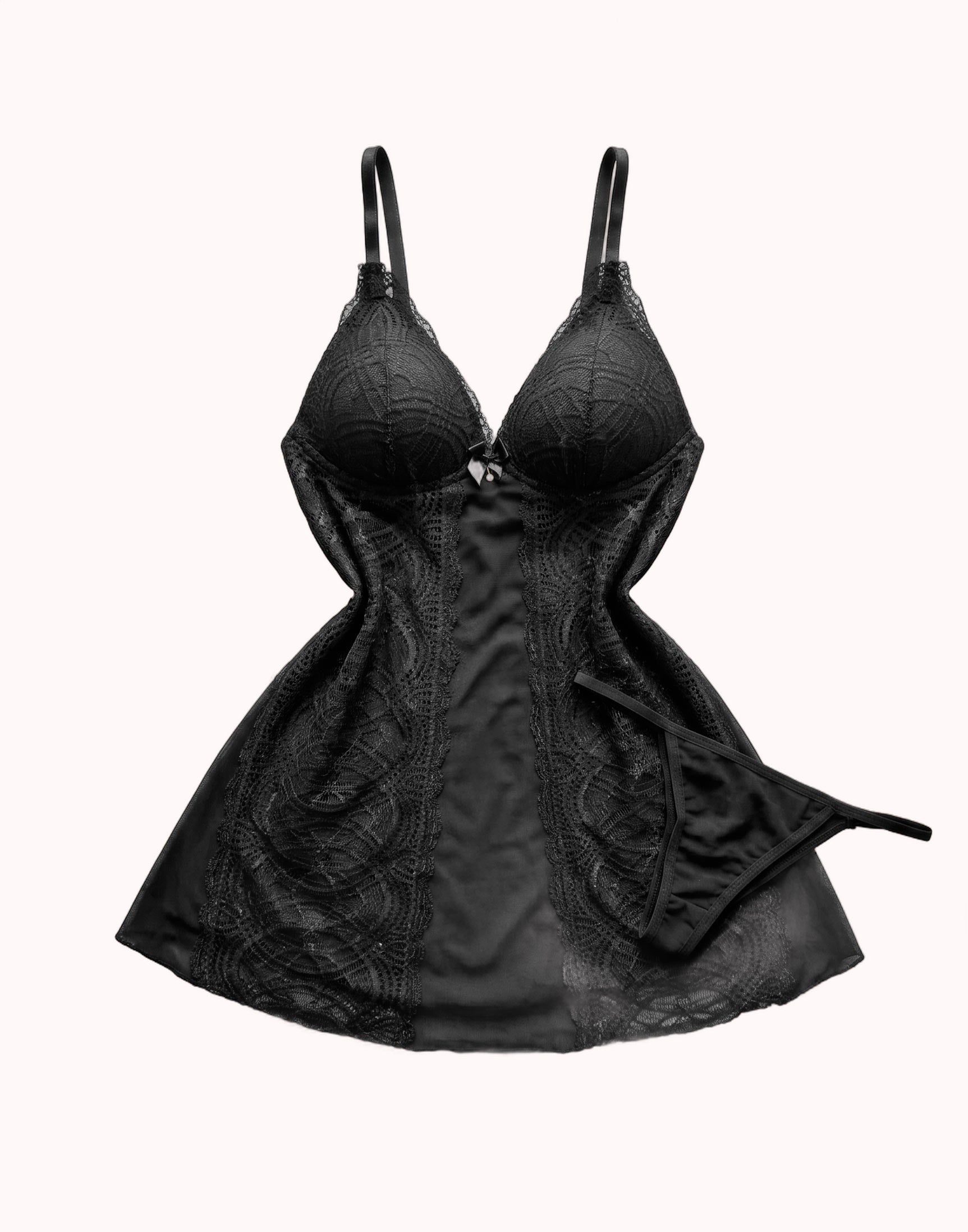 Camisola de Bojo Tule e Renda com Calcinha – Doce Malícia