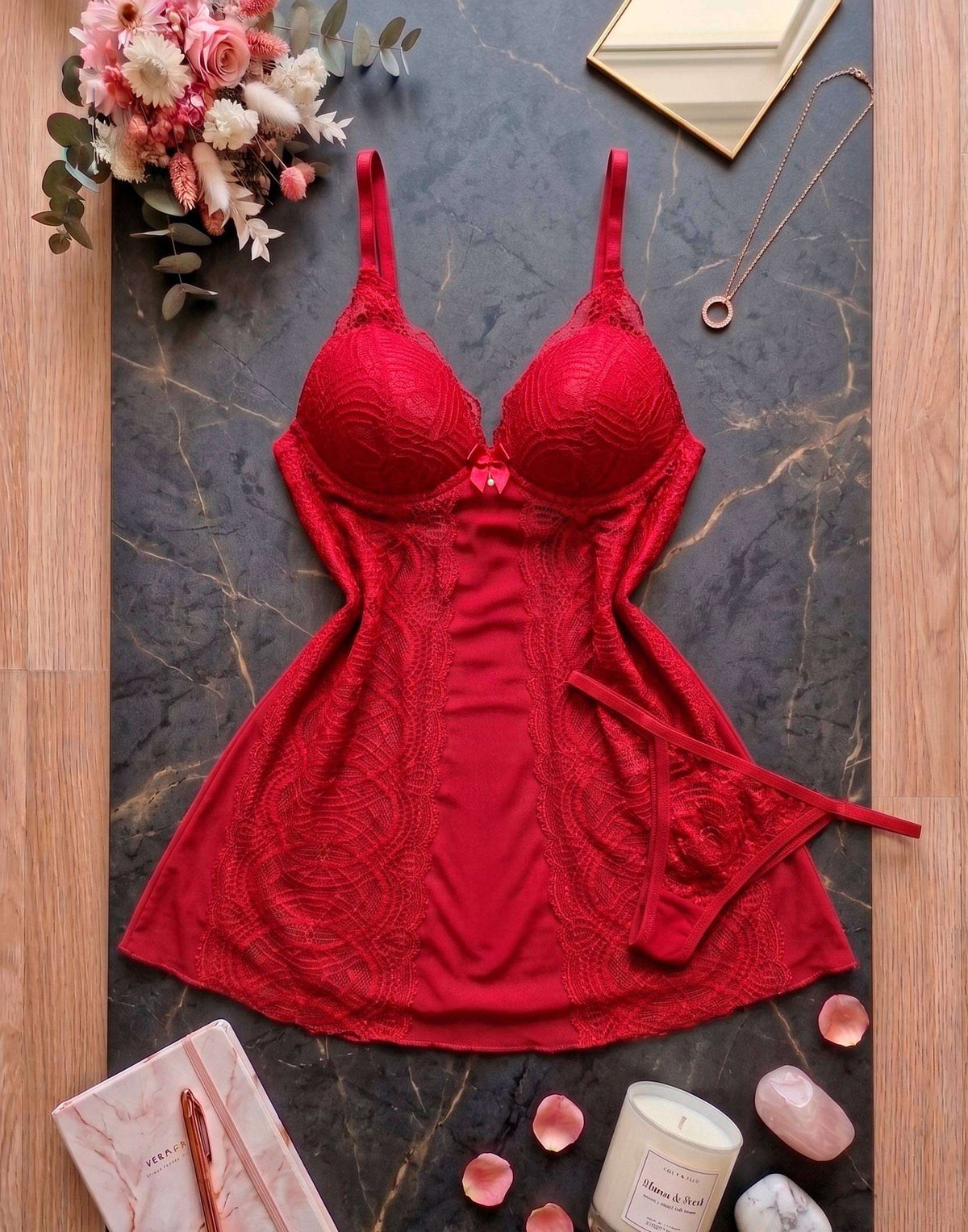 Camisola de Bojo Tule e em azul-Marinho – Doce Malícia