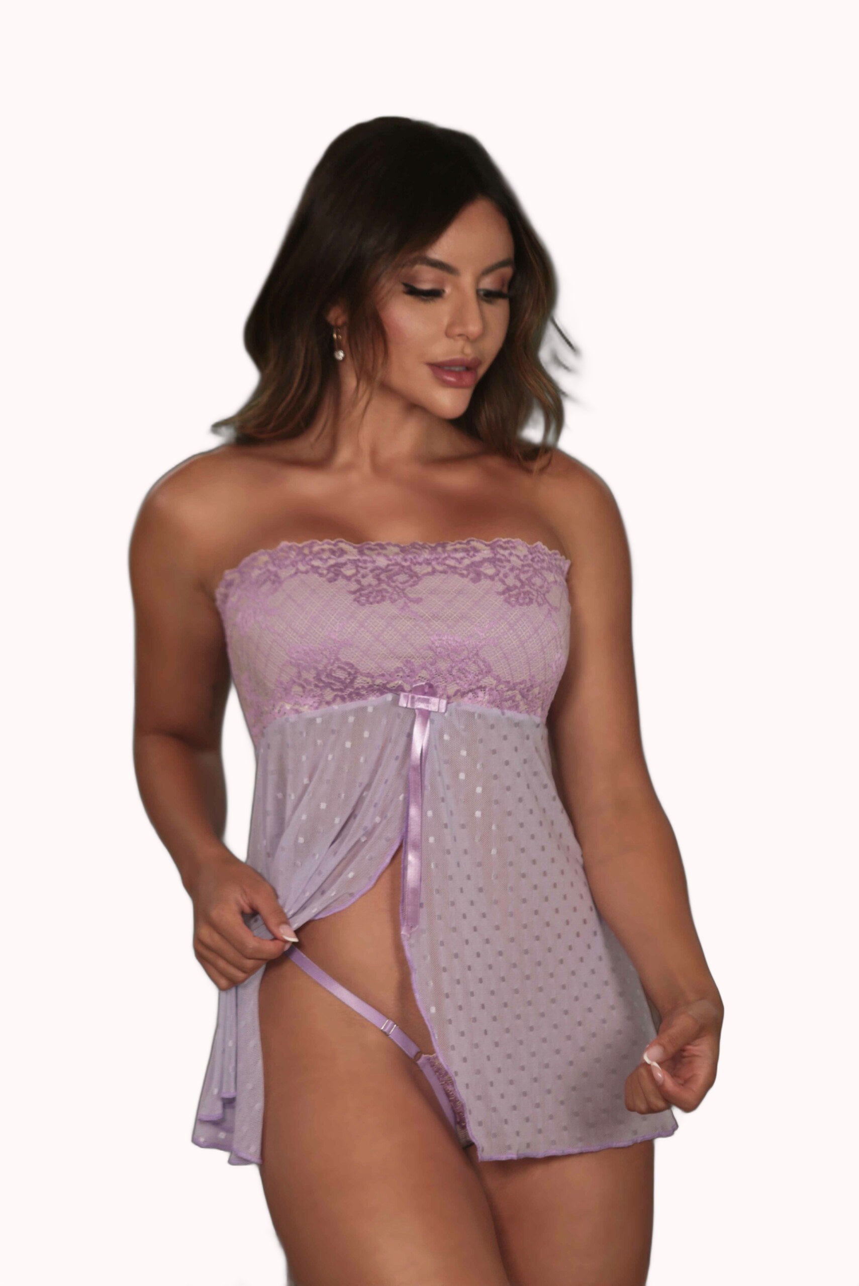 Camisola de Bojo e Tule com Fenda Frontal – Doce Malícia