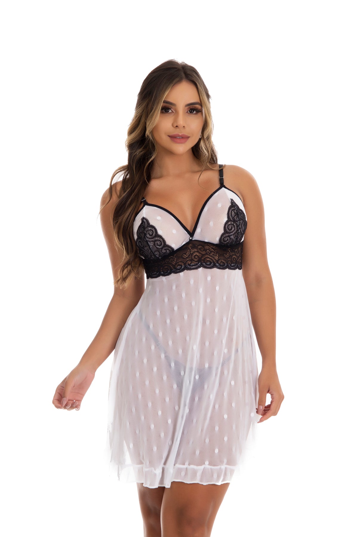 Camisola de Renda com Tule em Branco – Doce Malícia