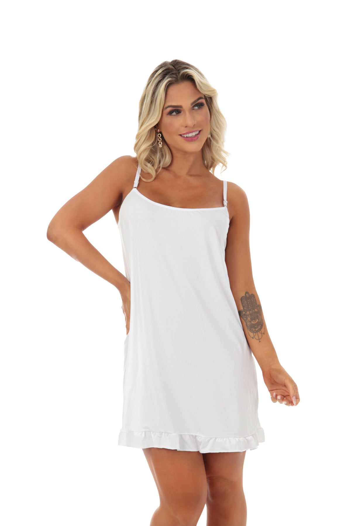 Camisola em microfibra com babado em Branco – Doce Malícia