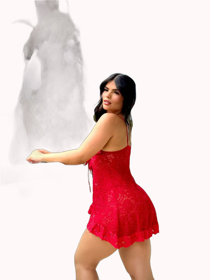 Camisola em Renda Transparente com Calcinha