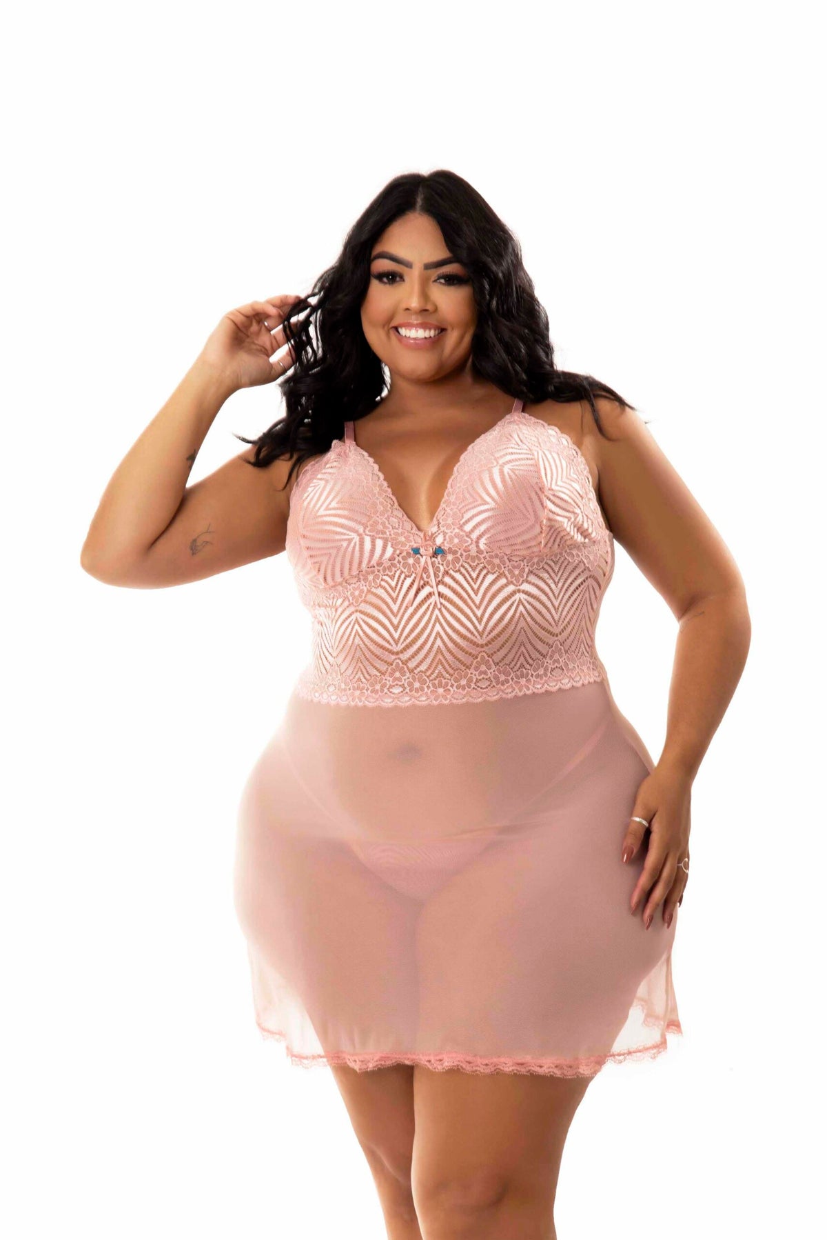 Camisola sexy plus size com calcinha em Branco – Doce Malícia