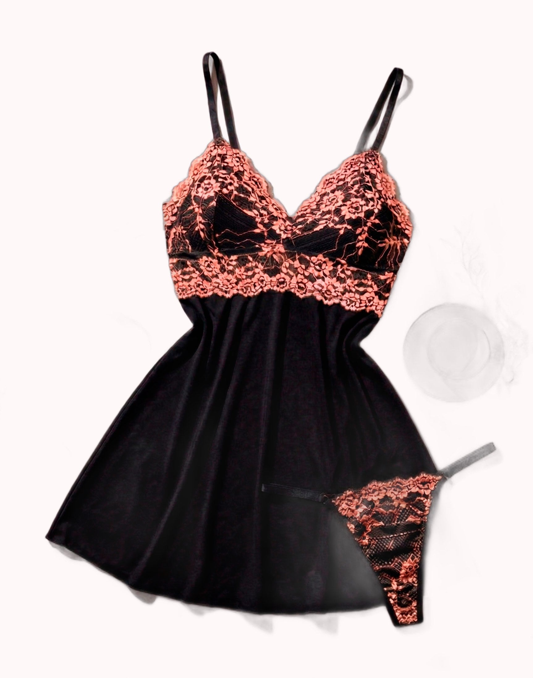 Camisola em Renda Bicolor com Calcinha Fio Duplo – Doce Malícia