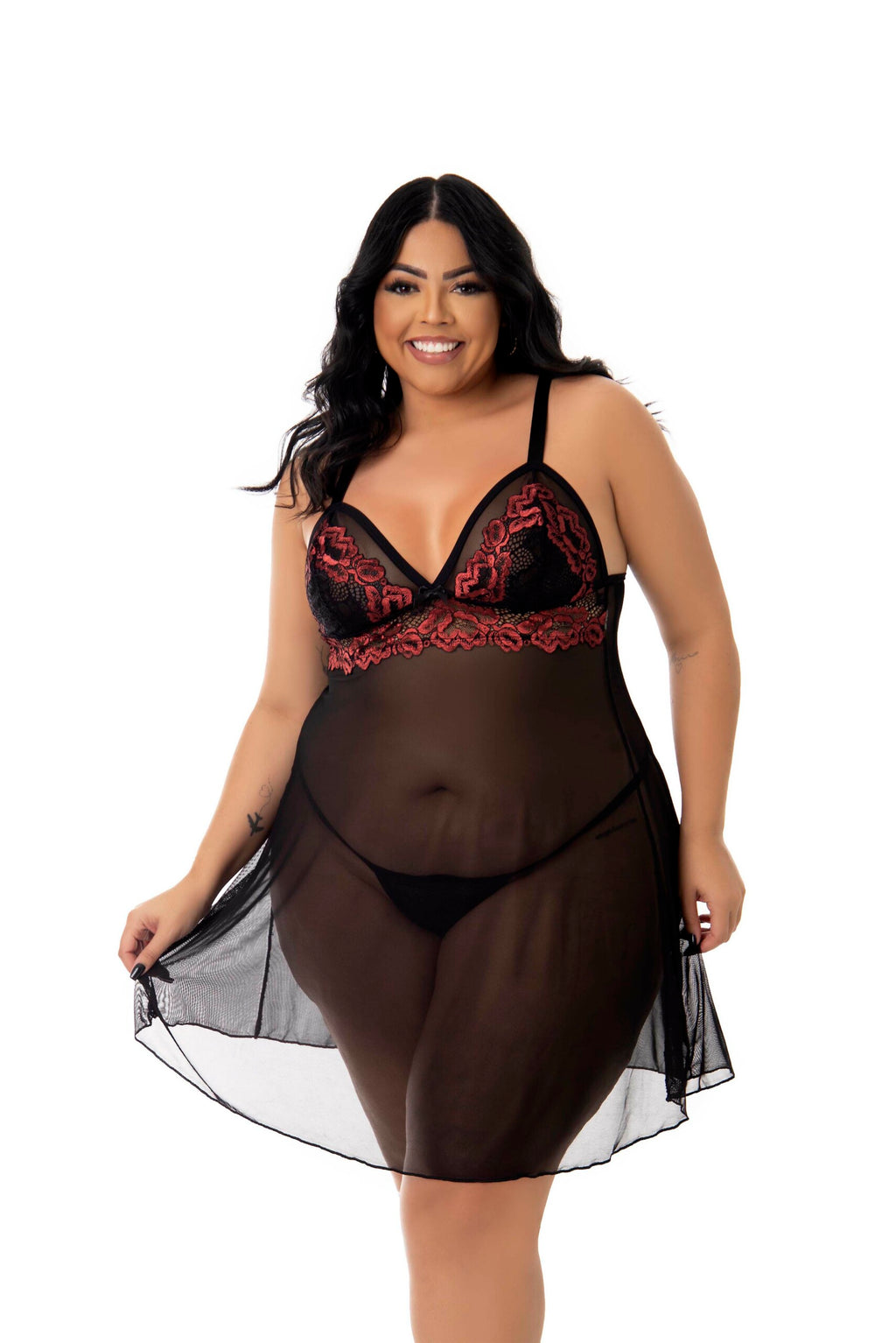 Camisola Sensual em Tule Plus Size em dourado – Doce Malícia