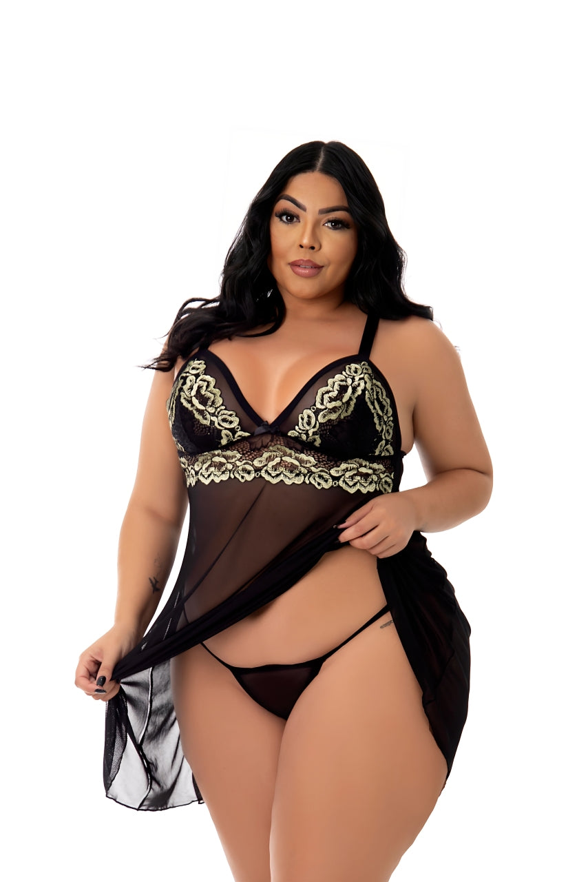 Camisola Sensual em Tule Plus Size em dourado – Doce Malícia