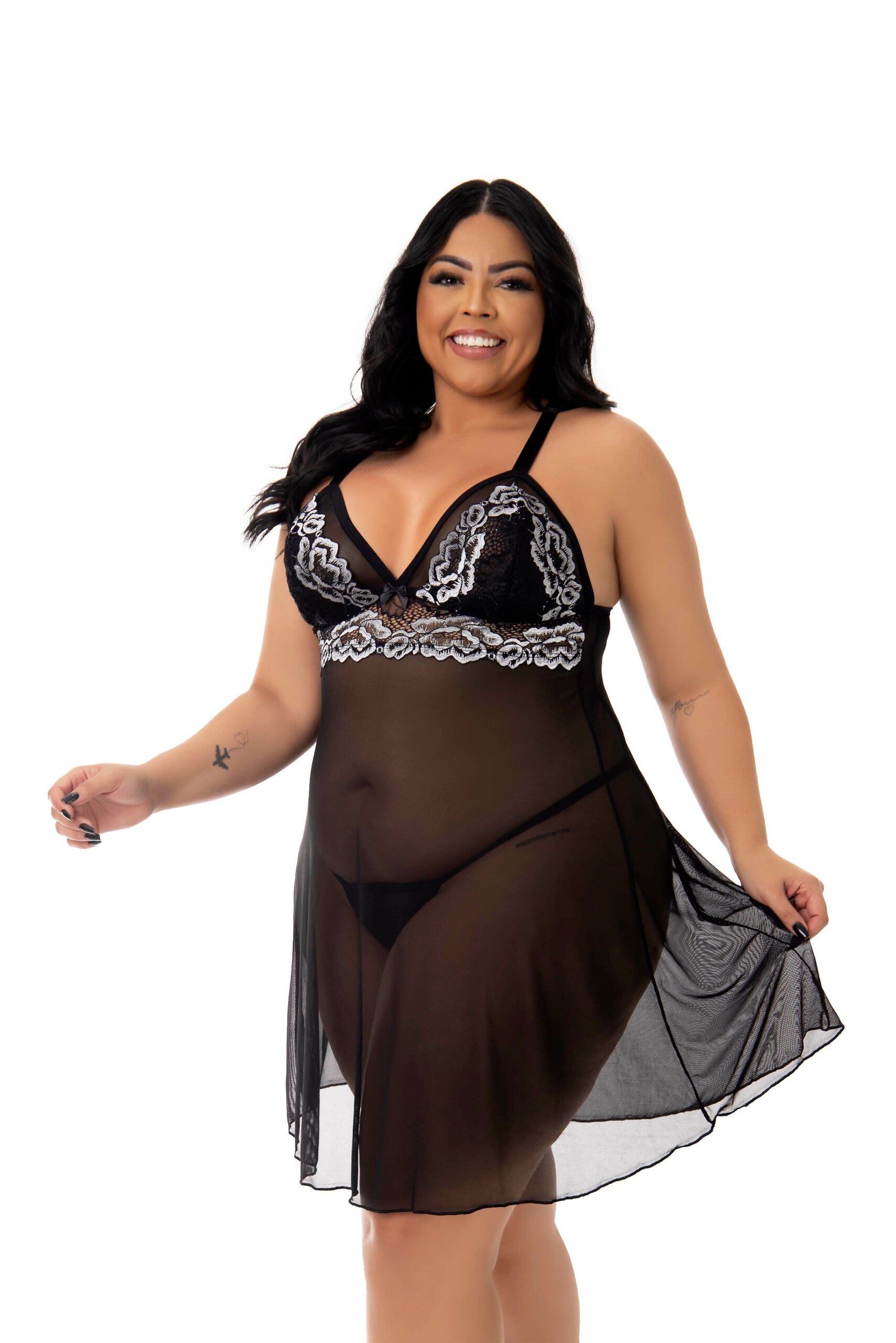 Camisola Sensual em Tule Plus Size em dourado – Doce Malícia