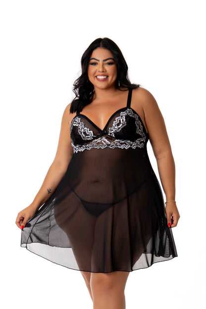 Camisola Sensual em Tule Plus Size em dourado – Doce Malícia