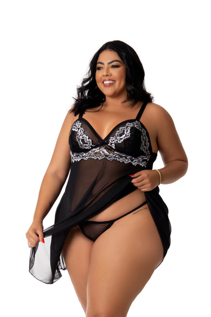 Camisola Sensual em Tule Plus Size em dourado – Doce Malícia