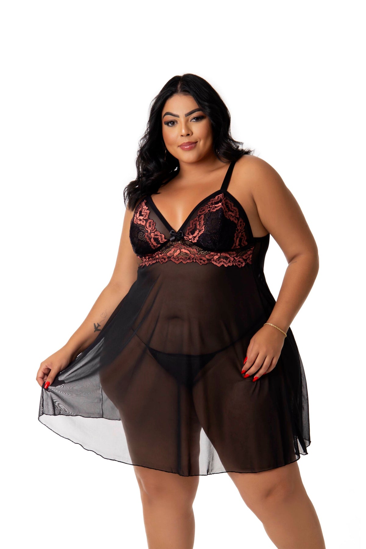 Camisola Sensual em Tule Plus Size em dourado – Doce Malícia