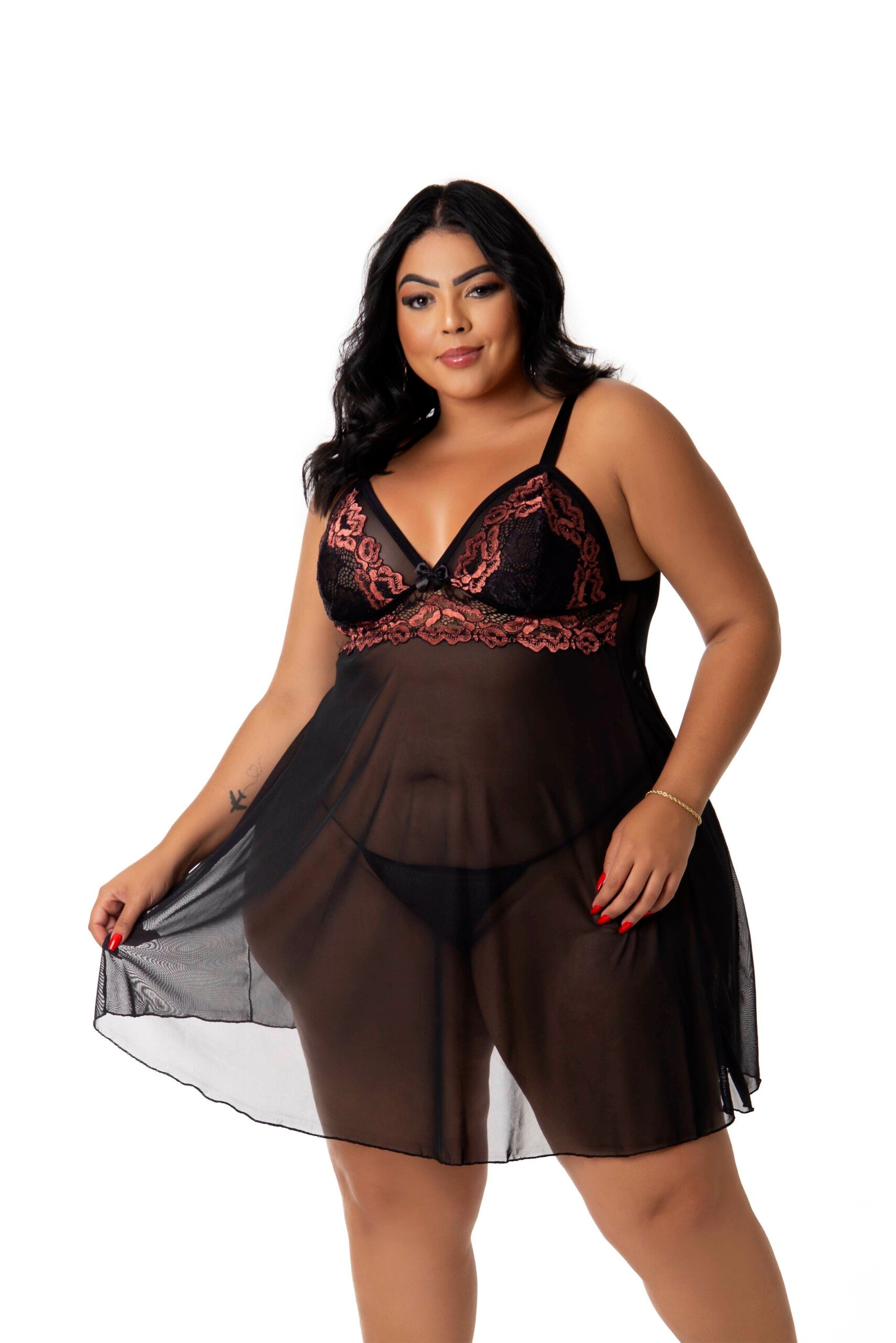 Camisola Sensual em Tule Plus Size em dourado – Doce Malícia