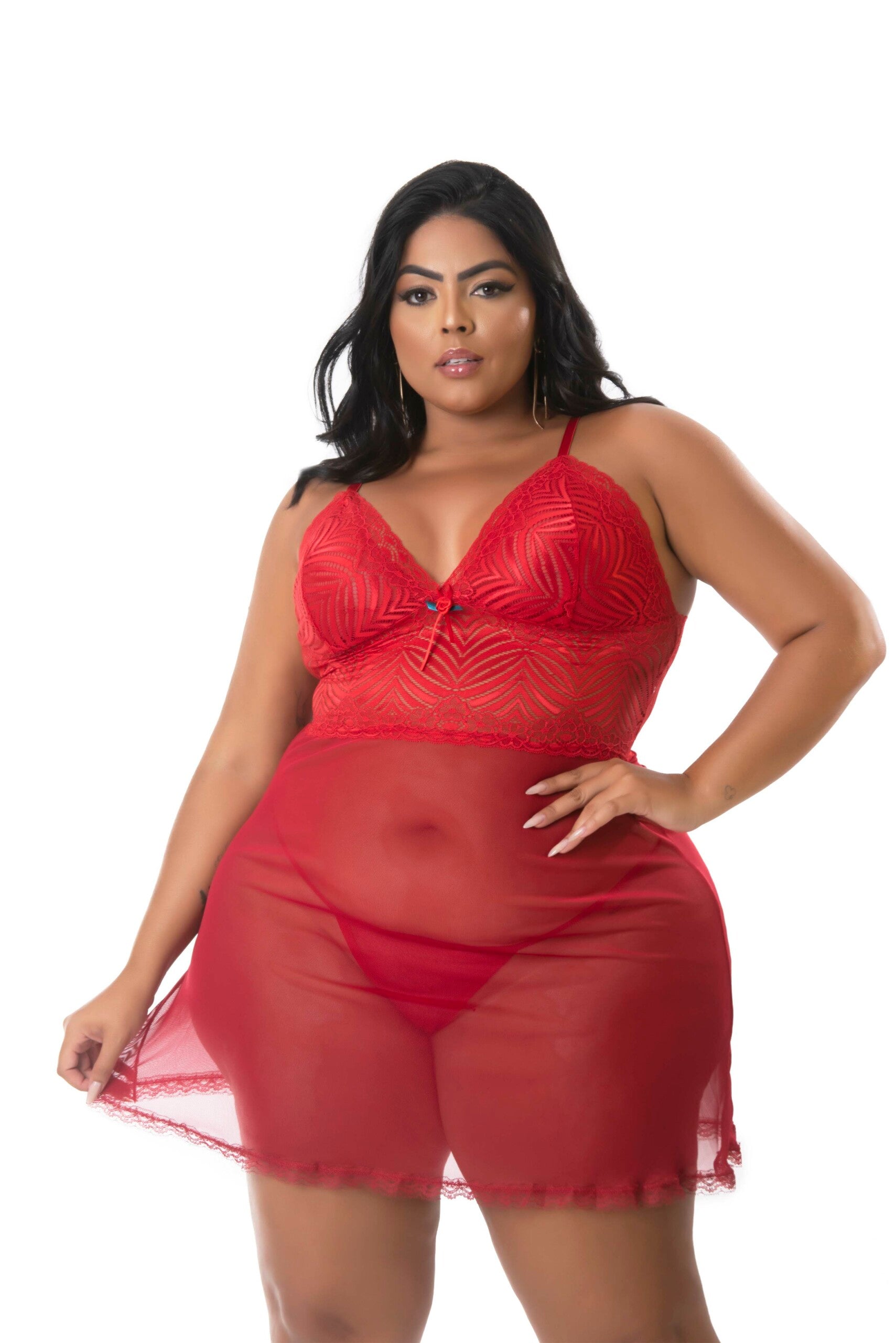 Camisola sexy plus size com calcinha em Branco – Doce Malícia