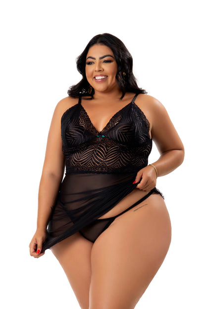 Camisola sexy plus size com calcinha em Branco – Doce Malícia