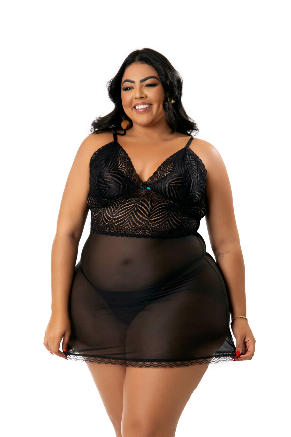 Camisola sexy plus size com calcinha em Branco – Doce Malícia