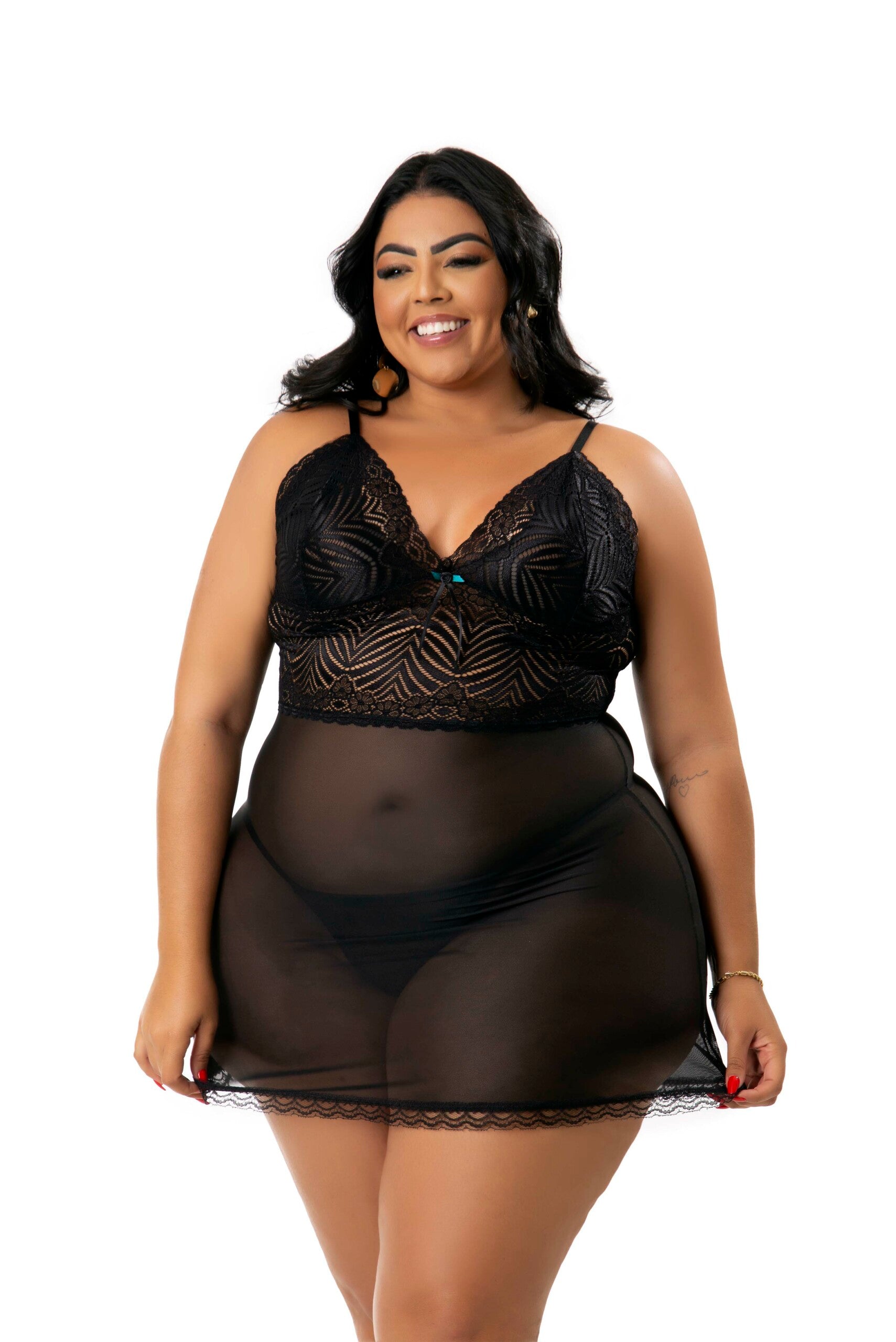 Camisola sexy plus size com calcinha em Branco – Doce Malícia