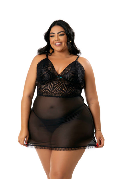 Camisola sexy plus size com calcinha em Branco – Doce Malícia