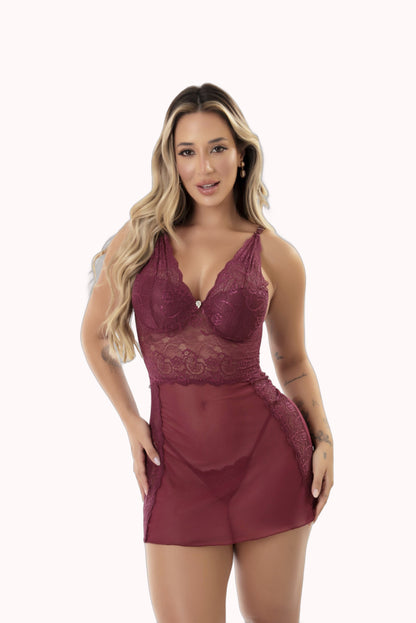 Camisola Tule e Renda Sensual com Bojo – Doce Malícia
