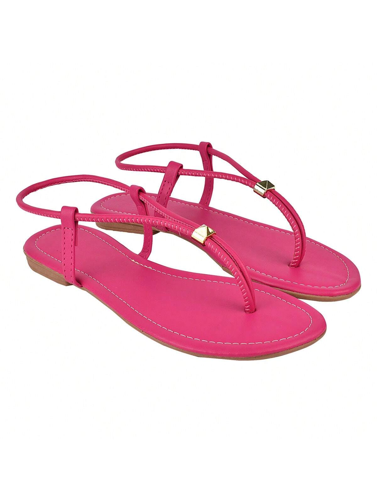 Sandália Rasteira T-Strap Pink com Stud – Doce Malícia