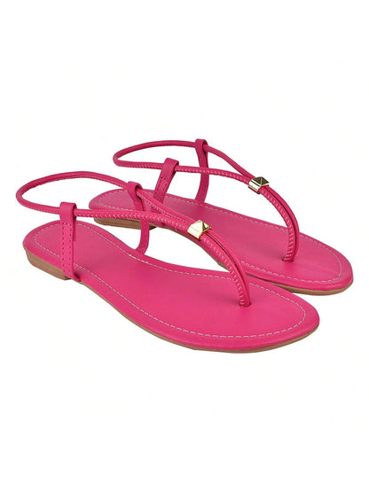 Sandália Rasteira T-Strap Pink com Stud – Doce Malícia