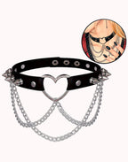 Coleira Choker Ajustável com Correntes e Spike  Preto – Tamanho 41,0 cm – Doce Malícia