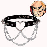 Coleira Choker Ajustável com Correntes e Spike  Preto – Tamanho 41,0 cm – Doce Malícia