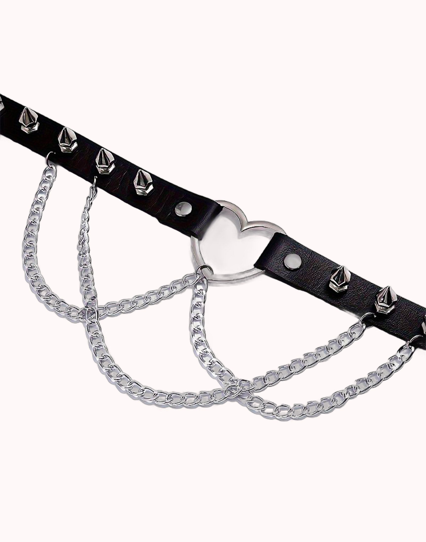 Coleira Choker Ajustável com Correntes e Spike  Preto – Tamanho 41,0 cm – Doce Malícia