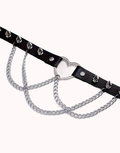 Coleira Choker Ajustável com Correntes e Spike  Preto – Tamanho 41,0 cm – Doce Malícia