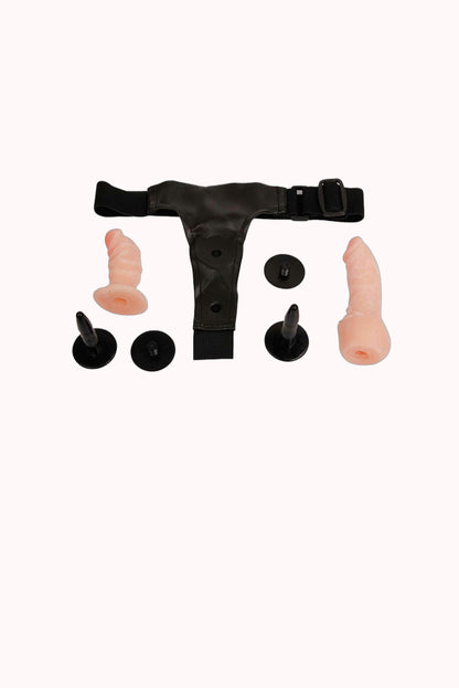 Cinta em Couro com Prótese Peniana Dupla em Cyberskin – Doce Malícia