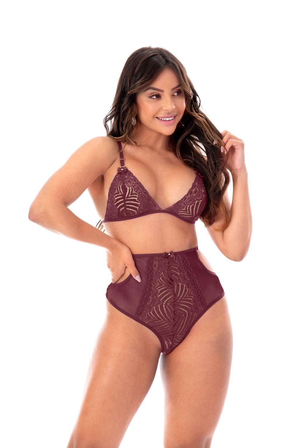 Conjunto cintura alta com renda sensual em cores sortidas – Doce Malícia