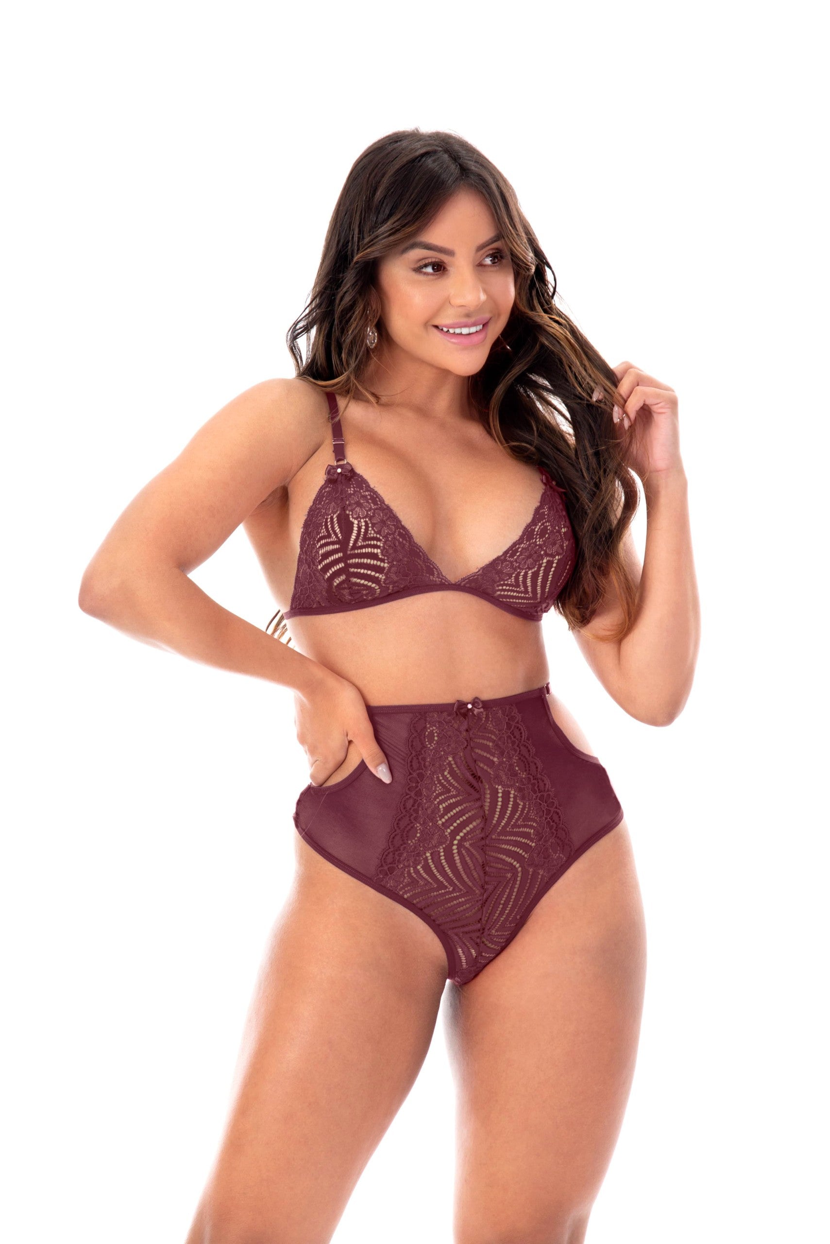 Conjunto cintura alta com renda sensual em cores sortidas – Doce Malícia